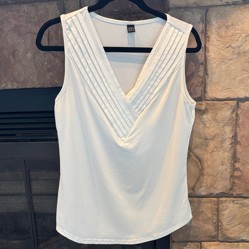 SHEIN White V-Neck Pleated Camisole